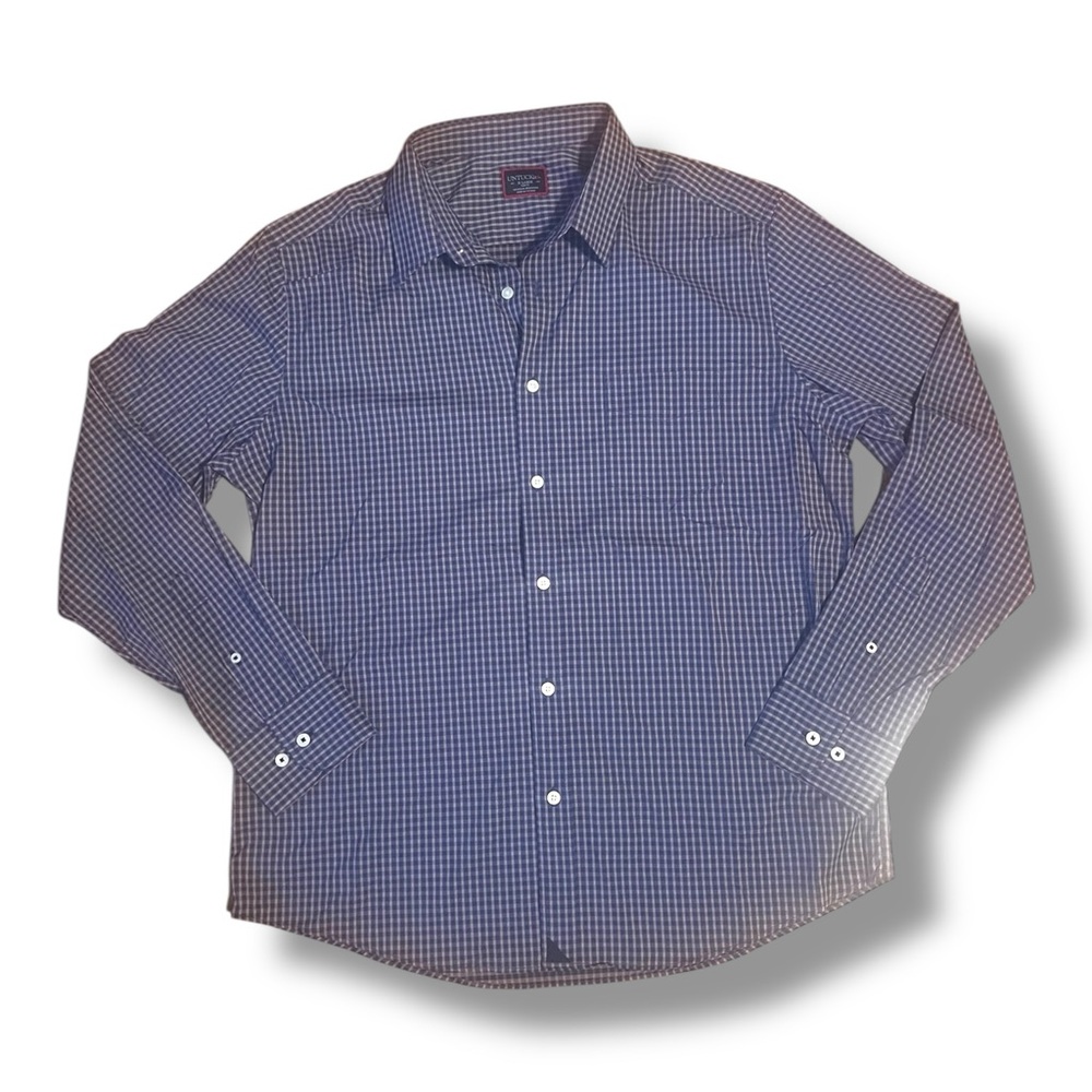 Untuckit Blue Plaid Slim Fit Long Sleeve Larken Button -Up Shirt Preppy Size XL - Picture 2 of 8